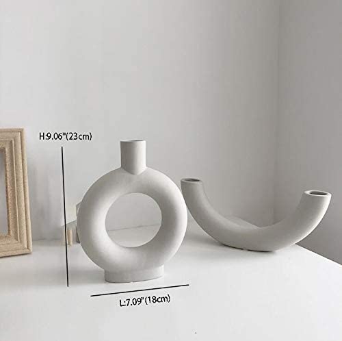 Sunormi White Ceramic Modern Arts Vases Minimalist Abstraction Flowers Vase Decoration for Living Room Office Home Table