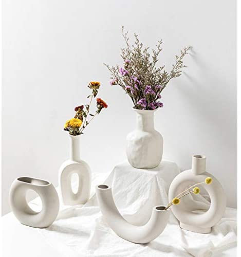 Sunormi White Ceramic Modern Arts Vases Minimalist Abstraction Flowers Vase Decoration for Living Room Office Home Table
