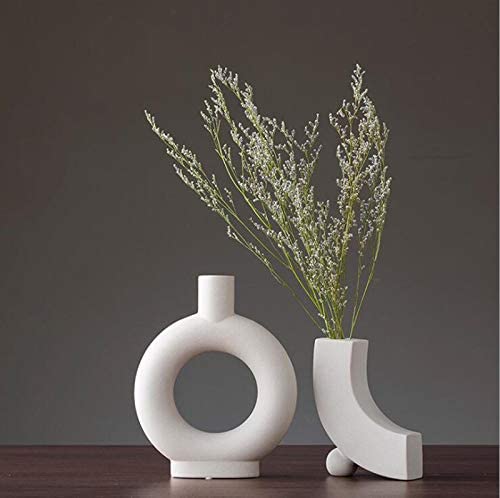 Sunormi White Ceramic Modern Arts Vases Minimalist Abstraction Flowers Vase Decoration for Living Room Office Home Table