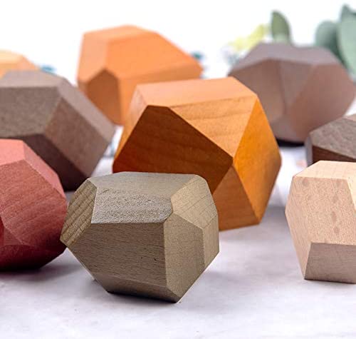 Gupgi Wooden Building Blocks Set Lightweight Natural Balancing Blocks Colored Wooden Stones Stacking Game Rock Blocks Educational Puzzle Toy (12pcs, More Large)