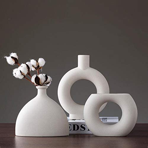 Sunormi White Ceramic Modern Arts Vases Minimalist Abstraction Flowers Vase Decoration for Living Room Office Home Table