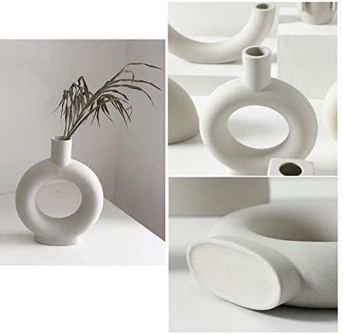 Sunormi White Ceramic Modern Arts Vases Minimalist Abstraction Flowers Vase Decoration for Living Room Office Home Table