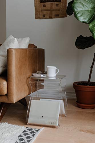 Umbra Magino, Acrylic Side Table, End Table, Stool with Storage, Modern Magazine Rack, Clear,21.725" x 20.9" x 15.125"