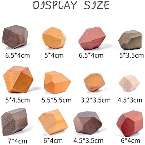 Gupgi Wooden Building Blocks Set Lightweight Natural Balancing Blocks Colored Wooden Stones Stacking Game Rock Blocks Educational Puzzle Toy (12pcs, More Large)
