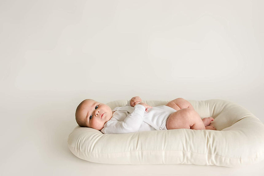 Snuggle Me Organic Bare | Baby Lounger & Infant Floor Seat | Newborn Essentials | Organic Cotton, Fiberfill | Natural