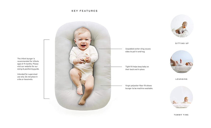 Snuggle Me Organic Bare | Baby Lounger & Infant Floor Seat | Newborn Essentials | Organic Cotton, Fiberfill | Natural