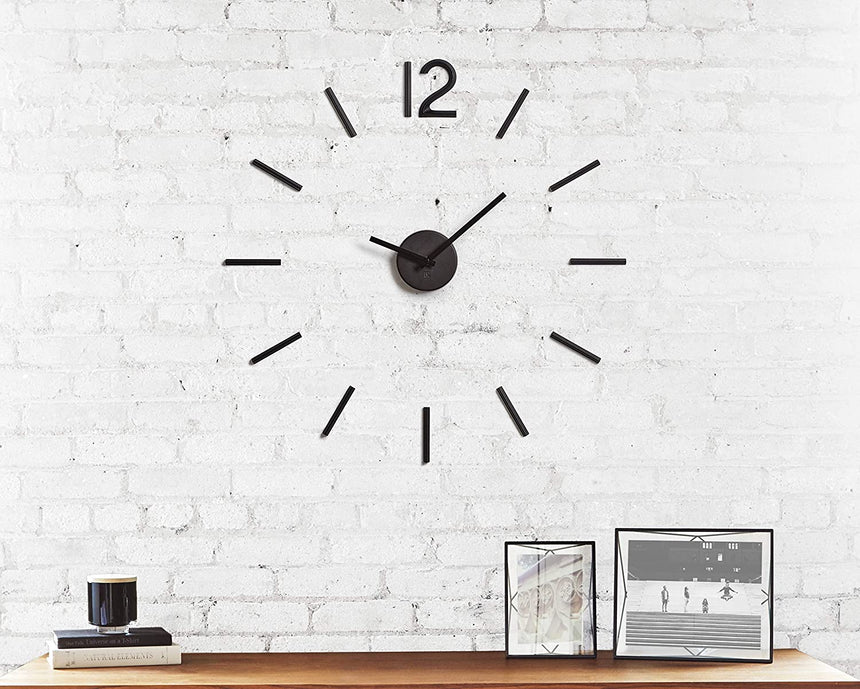 Umbra 1005400-040 Blink Wall Clock Black - Easy to Paste Wall Sticker Numbers, Frameless Large Decorative Wall Clock, Simple Indicators, Minimalist, Black,39.25 Inch L x 39.25 Inch W x 1.38 Inch H